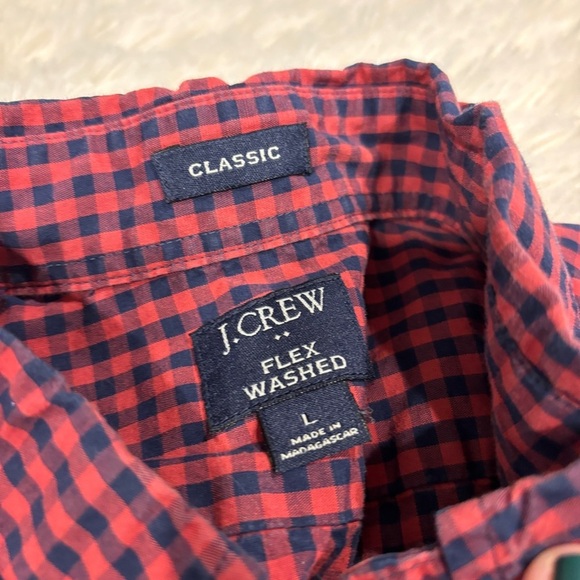 J. Crew Mens Classic Red Flex Washed Check Gingham Button Up Slim Fit Shirt L - Picture 4 of 8